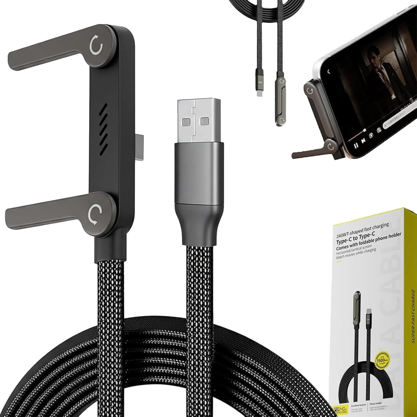 240W Super Fast Charging Invisible Holder Charger Cable with Stand
