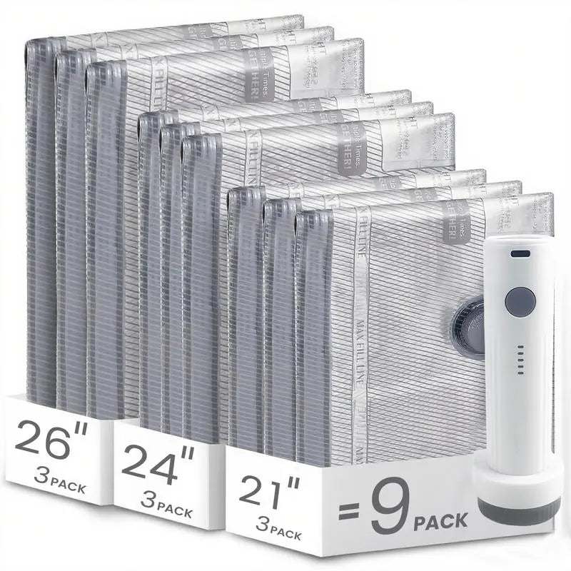 Cordless Travel Vacuum Storage Compression Bag Set with Rechargeable air Pump