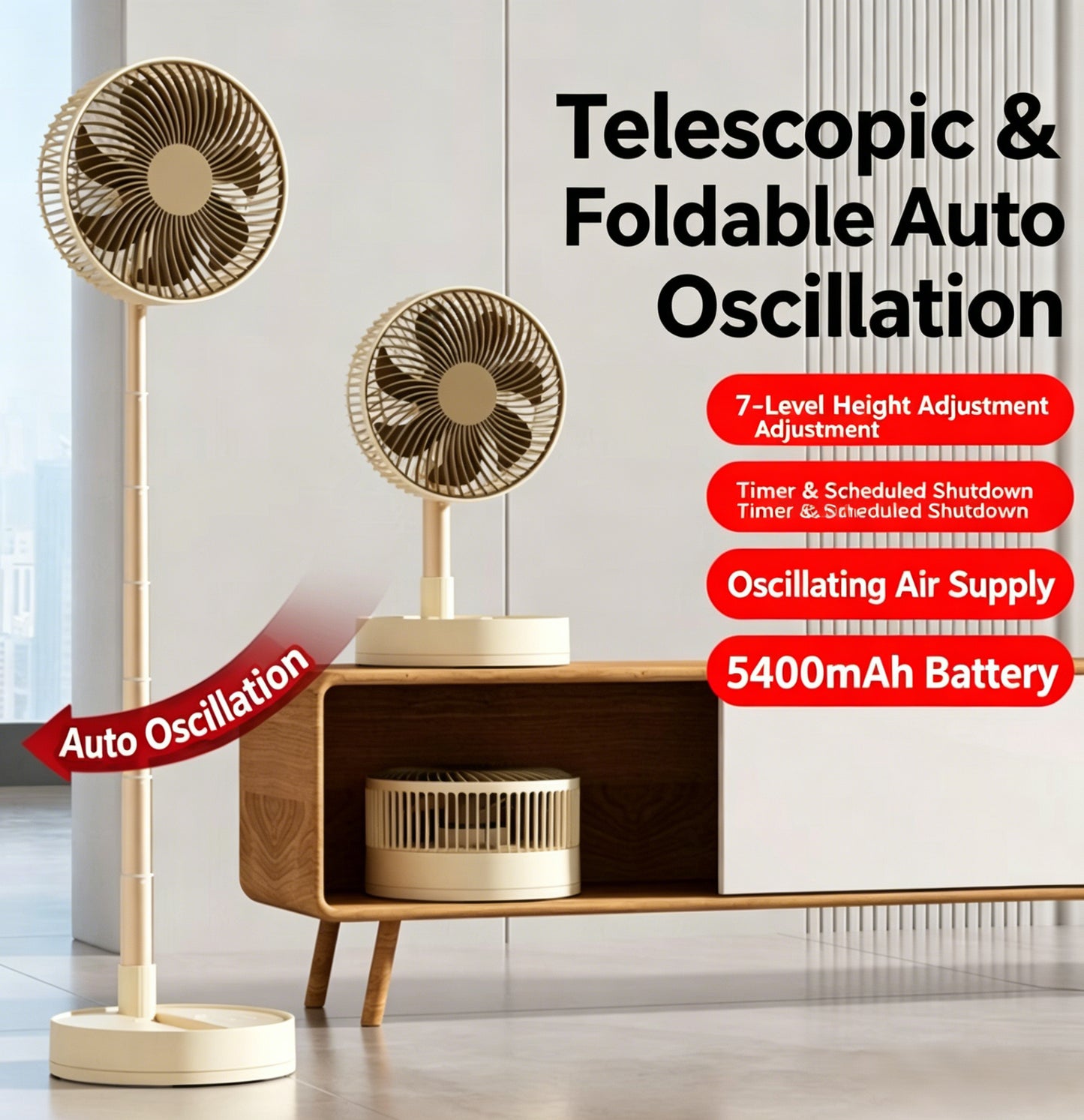 🌬️ Telescopic Foldable Oscillating Fan – Your All-in-One Breeze Companion