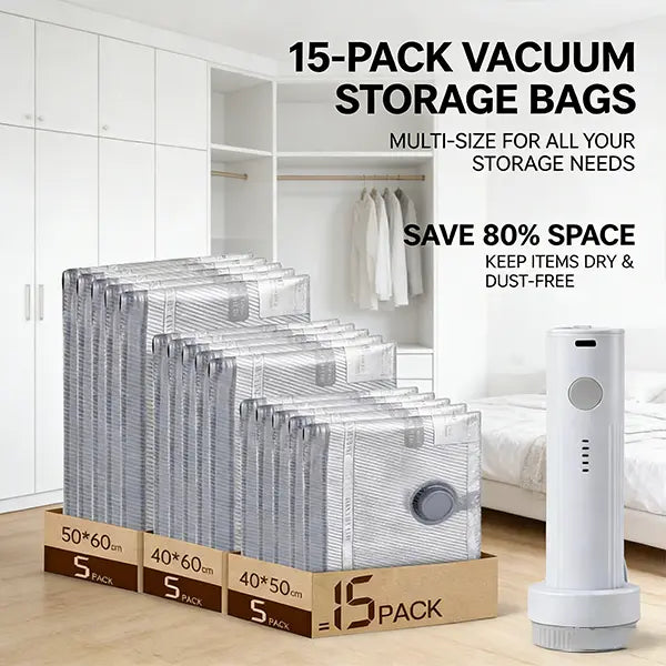 Cordless Travel Vacuum Storage Compression Bag Set with Rechargeable air Pump