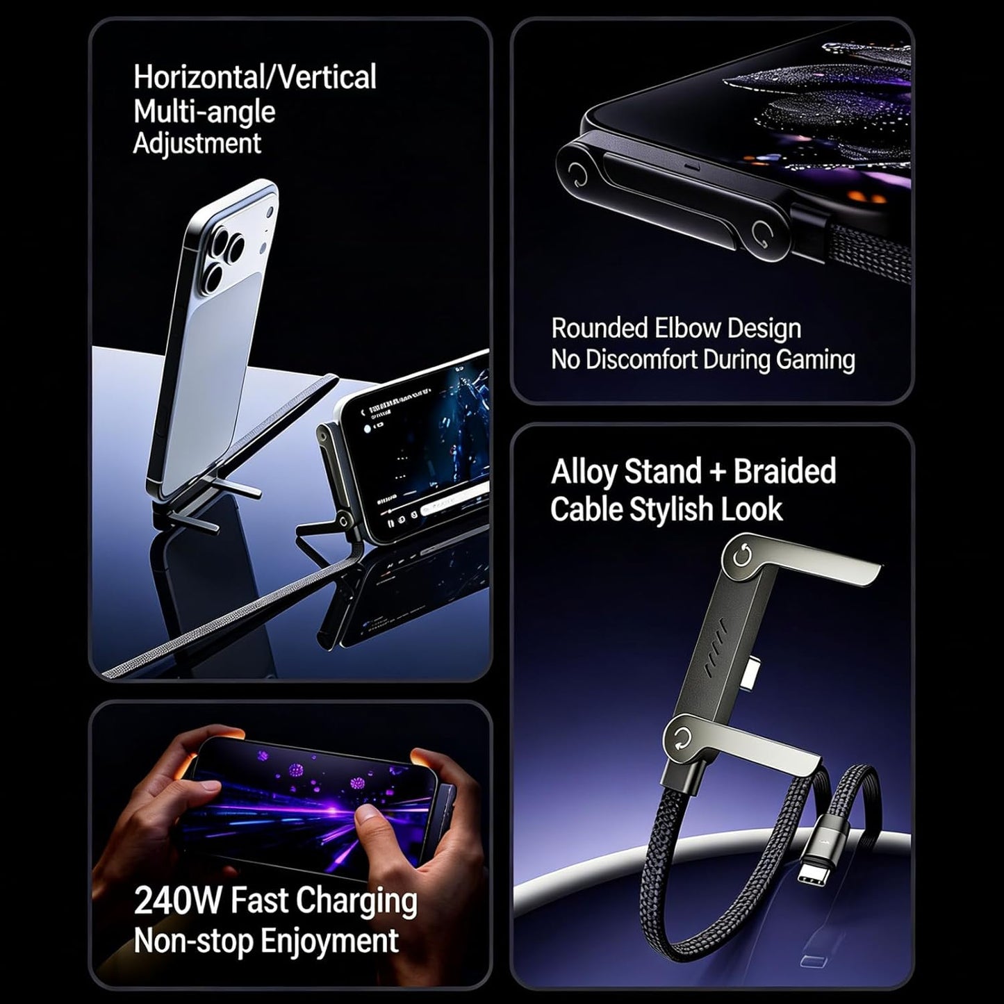 240W Super Fast Charging Invisible Holder Charger Cable with Stand