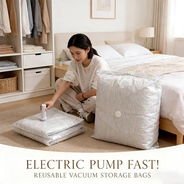 Cordless Travel Vacuum Storage Compression Bag Set with Rechargeable air Pump