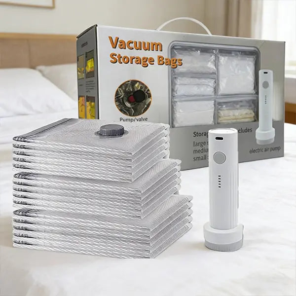 Cordless Travel Vacuum Storage Compression Bag Set with Rechargeable air Pump